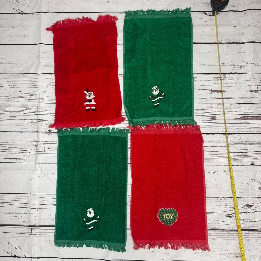 Vintage Holiday Towels Set -Cannon Fieldcrest Christmas Santa Joy  Red Green